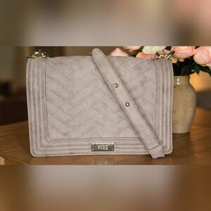 BCBG Paris Beige Quilted Shoulder Bag With Adjustable Partial Gold-Tone Chain